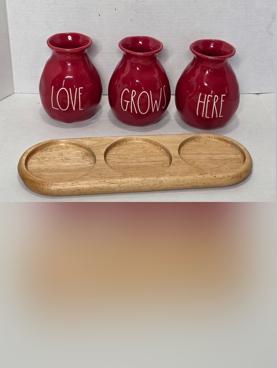 Rae Dunn Other - Rae Dunn Love Grows Here Artisan Bud Vases With Wooden Board Base